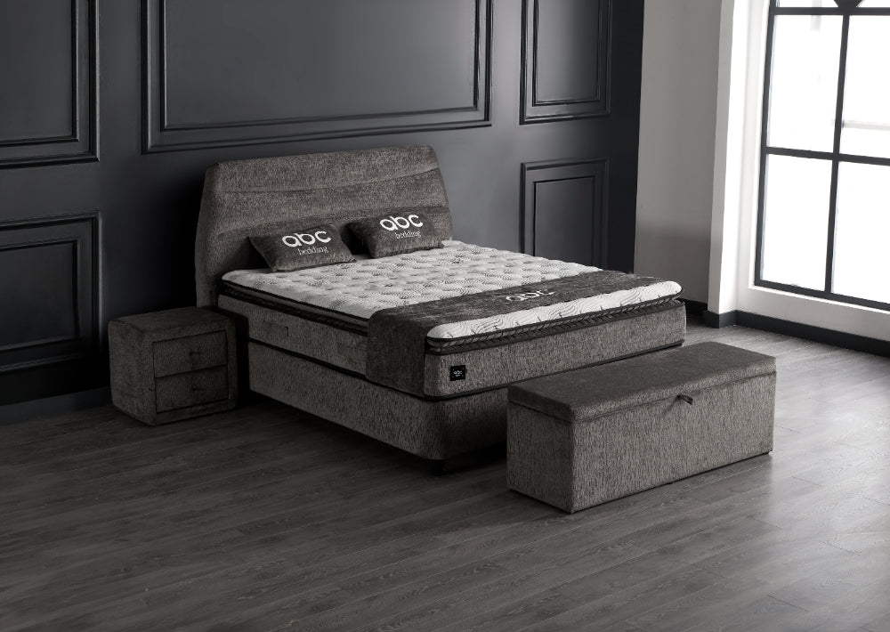 Boxspringbett Carlos Grau Voll-orthopädisches Komfortbett mit Bettkasten, Stauraum, inkl. kostenlose Lieferung und Montage