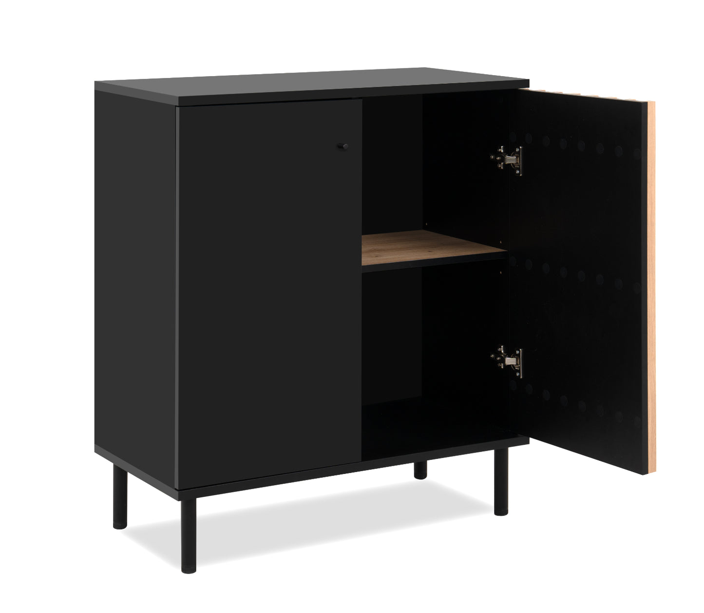 Wohnzimmer-Set Finori Monza Schwarz/Artisan-Oak mit Lamelenelemente 4-teilig