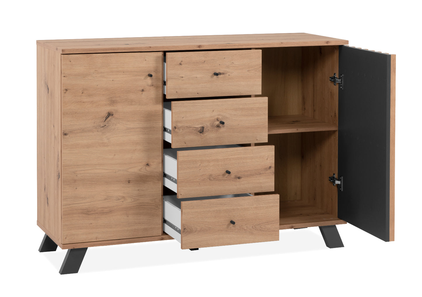 Wohnzimmer-Set Finori Medan Artisan-Oak/Anthrazit mit Lamelenelementen 4-teilig