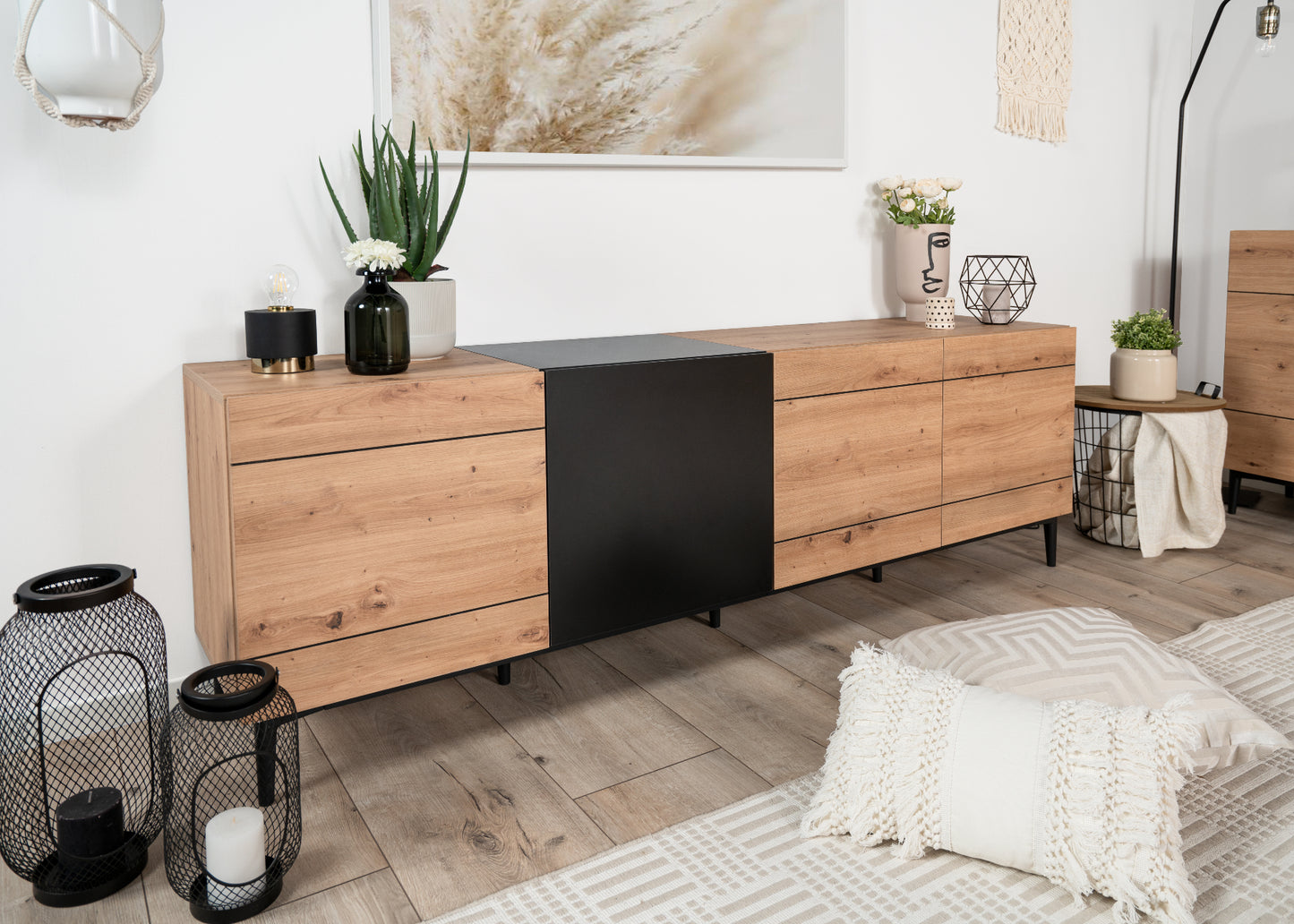 Wohnzimmer-Set Finori Nola Artisan-Oak/Schwarz 4-teilig