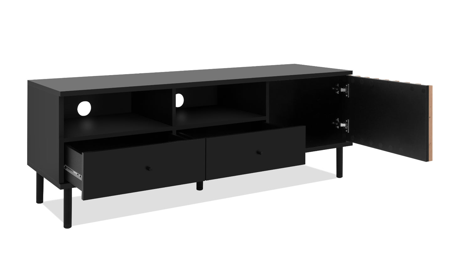 Wohnzimmer-Set Finori Monza Schwarz/Artisan-Oak mit Lamelenelemente 4-teilig
