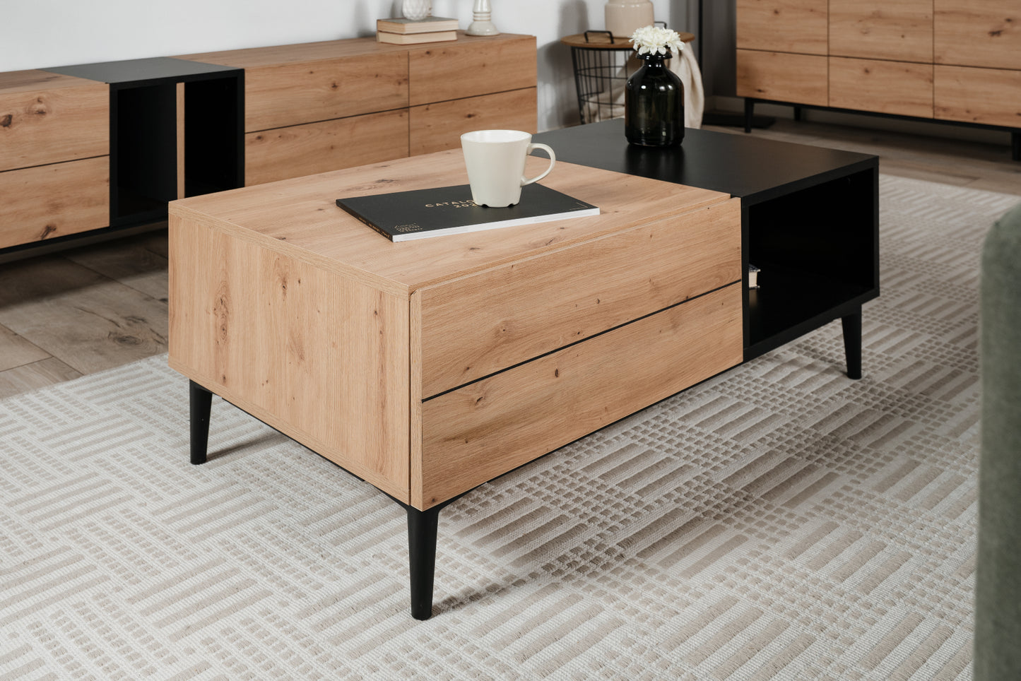 Wohnzimmer-Set Finori Nola Artisan-Oak/Schwarz 4-teilig