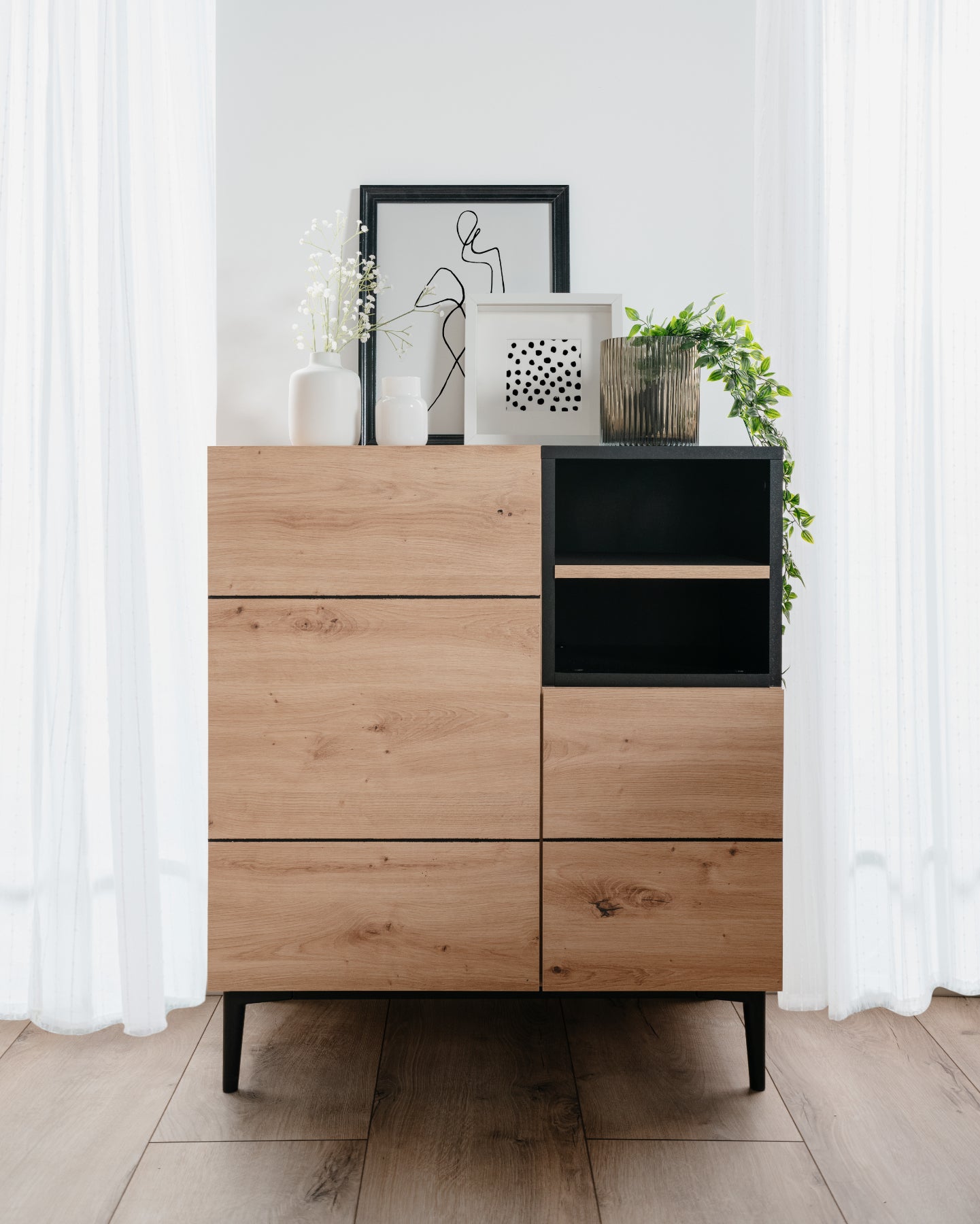 Wohnzimmer-Set Finori Nola Artisan-Oak/Schwarz 4-teilig