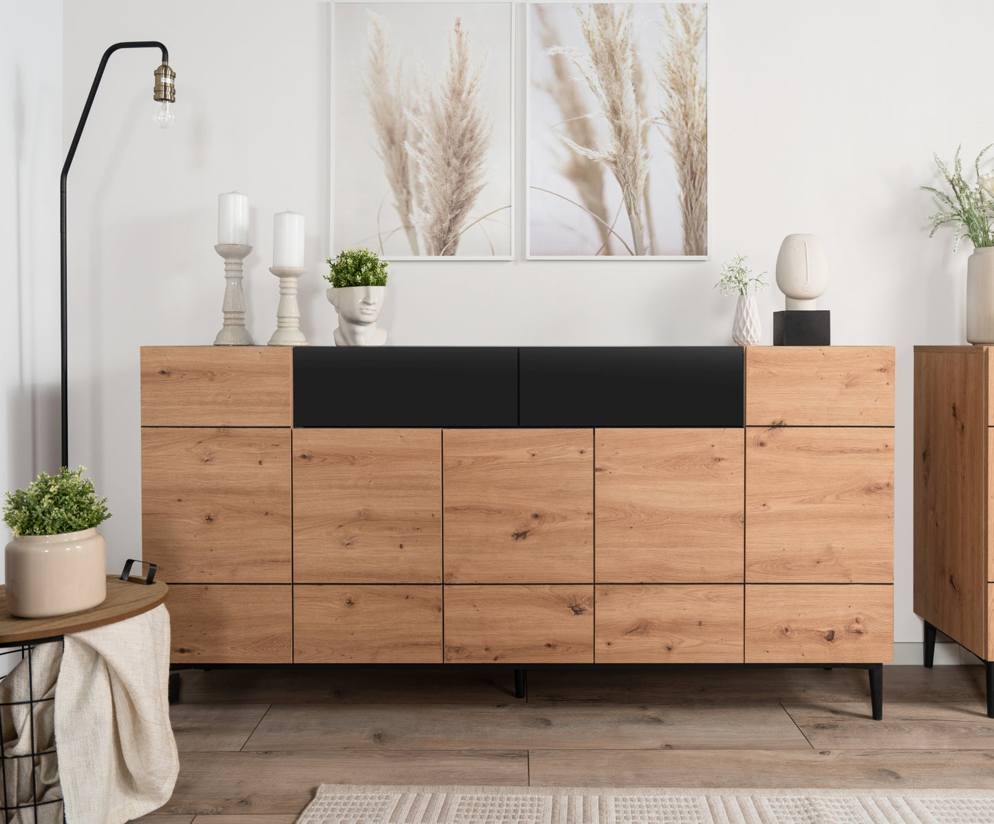 Wohnzimmer-Set Finori Nola Artisan-Oak/Schwarz 3-teilig