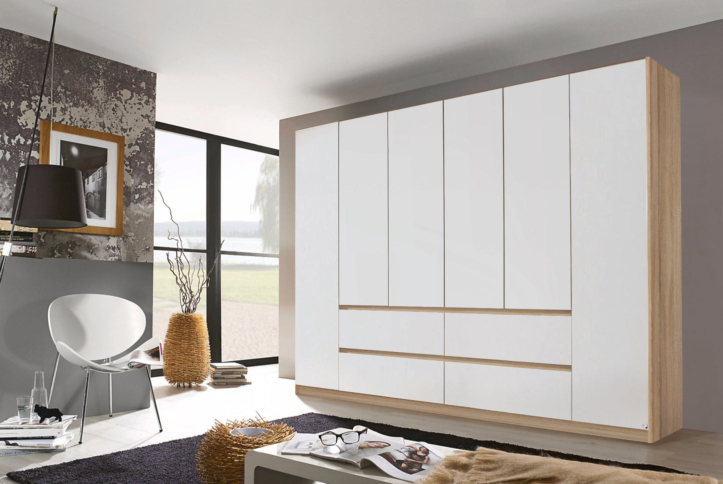 Drehtürenschrank Mainz Hochglanz 6-türig mit 4 Schubladen B/H/T ca. 270 x 210 x 54 cm