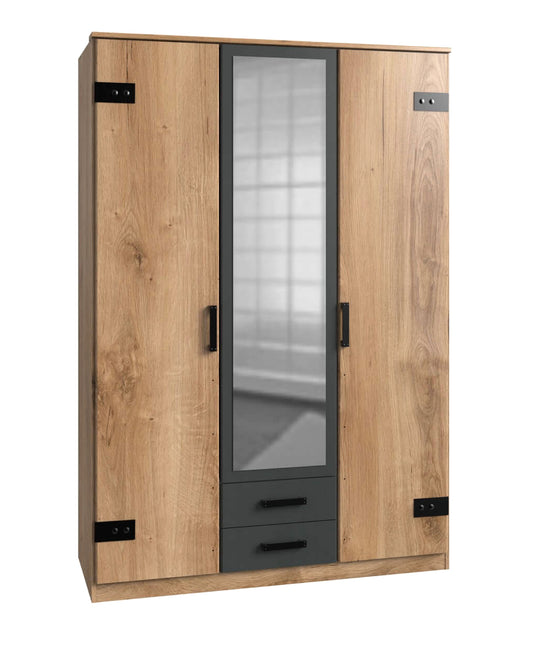 Drehtürenschrank Liverpool Jugenzimmer 3-türig mit Spiegeltür und 2 Schubladen B/H/T ca. 135 x 198 x58 cm