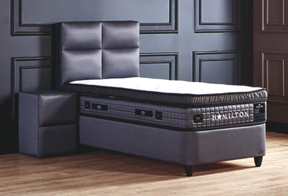 Boxspringbett Hamilton Anthrazit Voll-orthopädisches Komfortbett mit Bettkasten, Stauraum, inkl. kostenlose Lieferung und Montage
