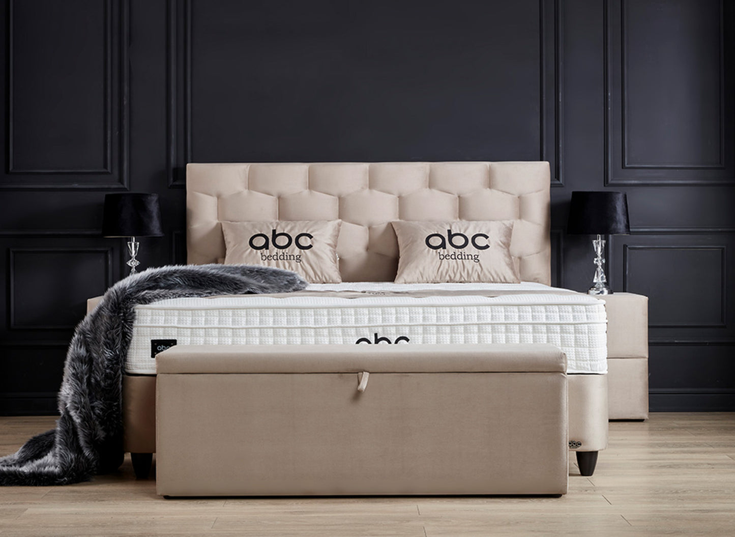 Boxspringbett Palermo Beige Voll-orthopädisches Komfortbett mit Bettkasten, Stauraum, inkl. kostenlose Lieferung und Montage