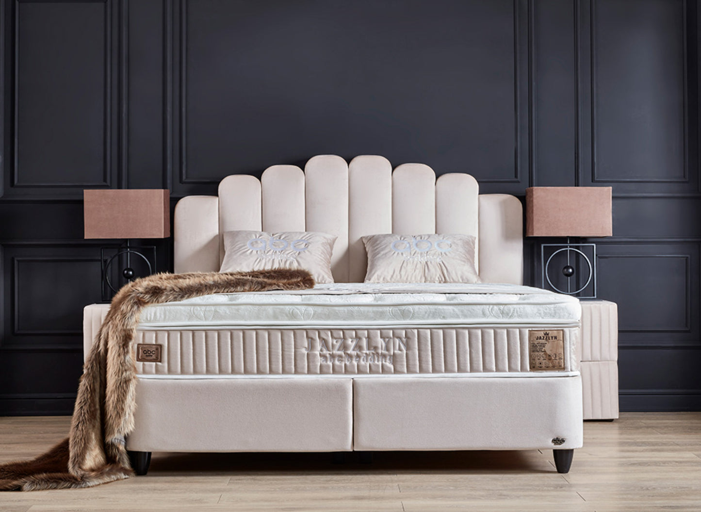 Boxspringbett Jazzlyn Beige Voll-orthopädisches Komfortbett mit Bettkasten, Stauraum, inkl. kostenlose Lieferung und Montage