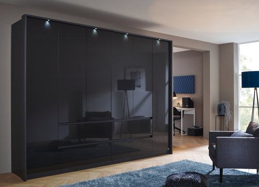 Drehtürenschrank Mainz Hochglanz 6-türig mit 4 Schubladen B/H/T ca. 270 x 210 x 54 cm