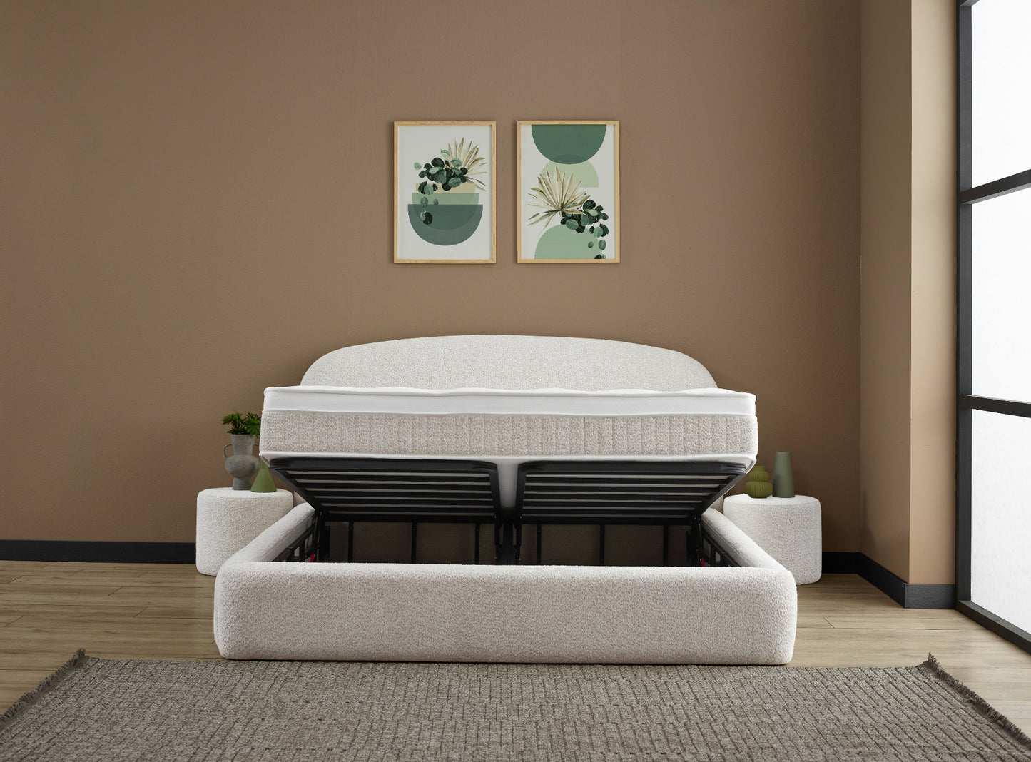 Boxspringbett Elena Cremeweiß Voll-orthopädisches Komfortbett mit Bettkasten, Stauraum, inkl. kostenlose Lieferung und Montage
