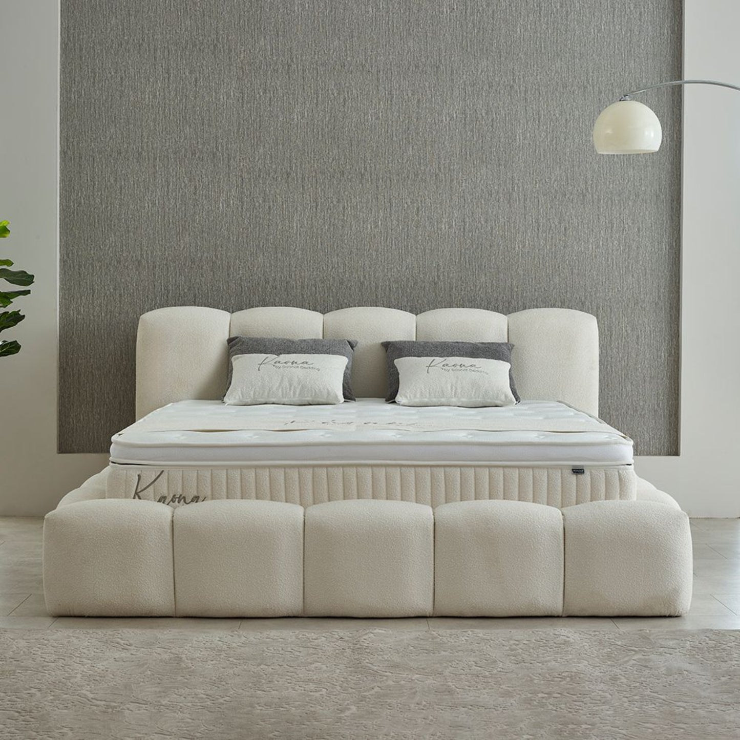 Boxspringbett Kaona Cremebeige Voll-orthopädisches Komfortbett mit Bettkasten, Stauraum, inkl. kostenlose Lieferung und Montage