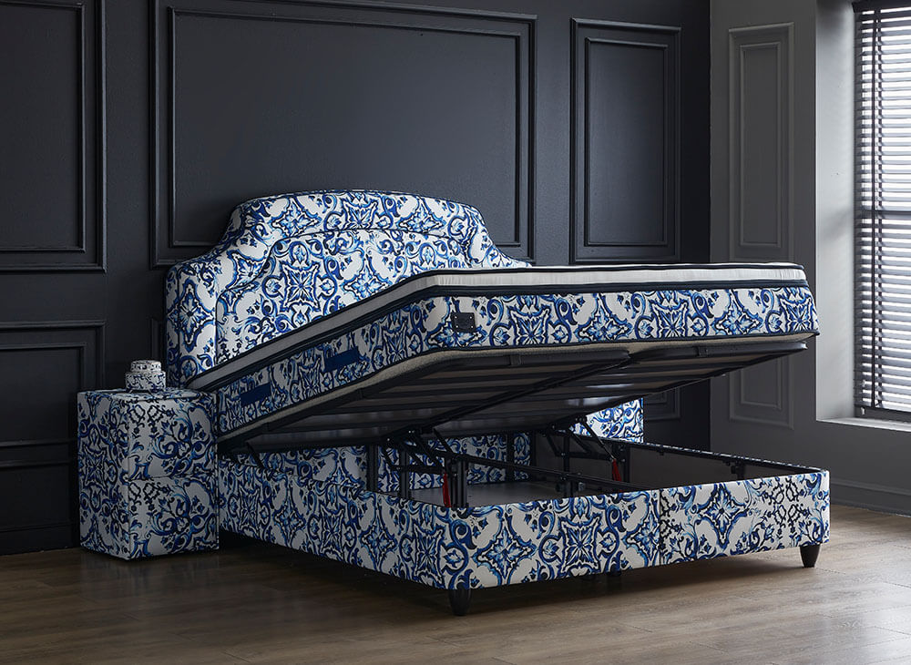 Boxspringbett Calienna im Dolce Gabbana Majolica Design Voll-orthopädisches Komfortbett mit Bettkasten, Stauraum, inkl. kostenlose Lieferung und Montage