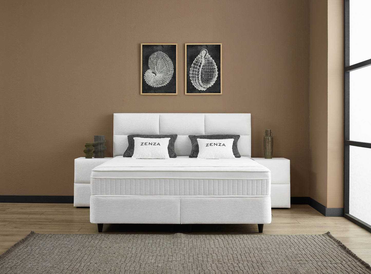 Boxspringbett Zenza Cremeweiß Voll-orthopädisches Komfortbett mit Bettkasten, Stauraum, inkl. kostenlose Lieferung und Montage