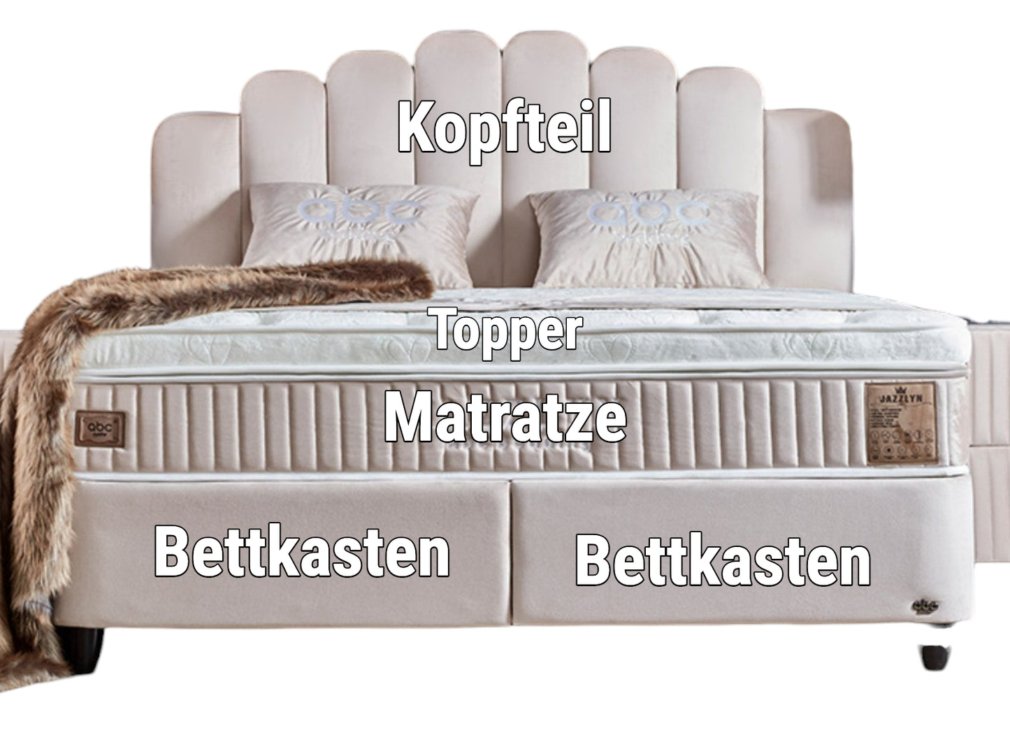 Boxspringbett Jazzlyn Beige Voll-orthopädisches Komfortbett mit Bettkasten, Stauraum, inkl. kostenlose Lieferung und Montage