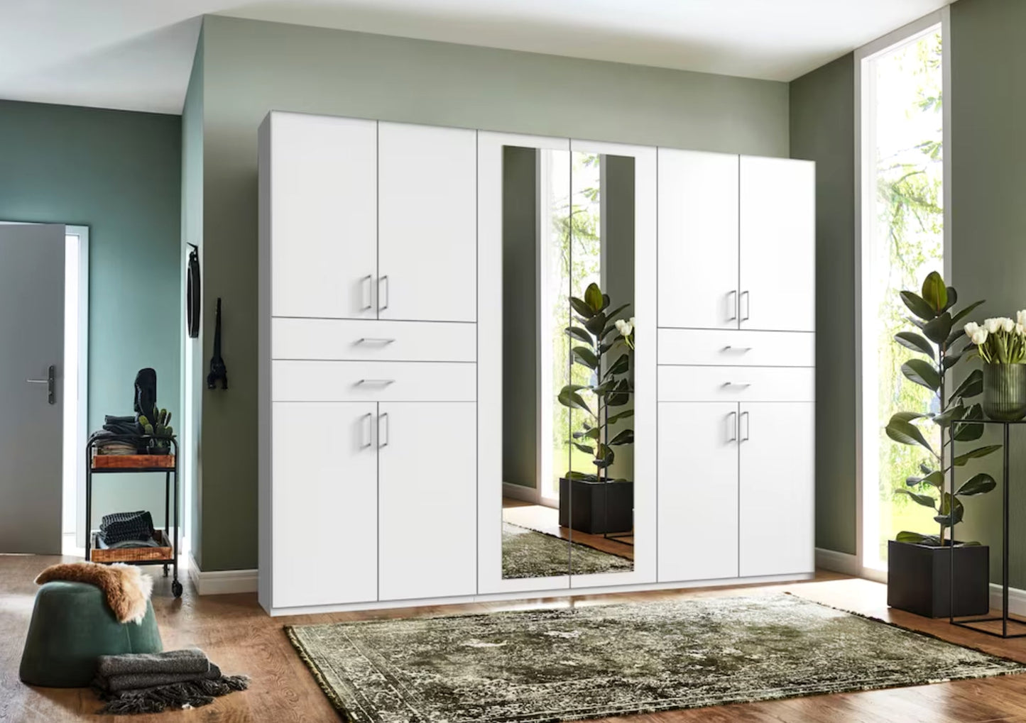 Drehtürenschrank Taiga 6-türig mit 2 Spiegeltüren und 4 Schubladen B/H/T ca. 270 x 208 x 58 cm