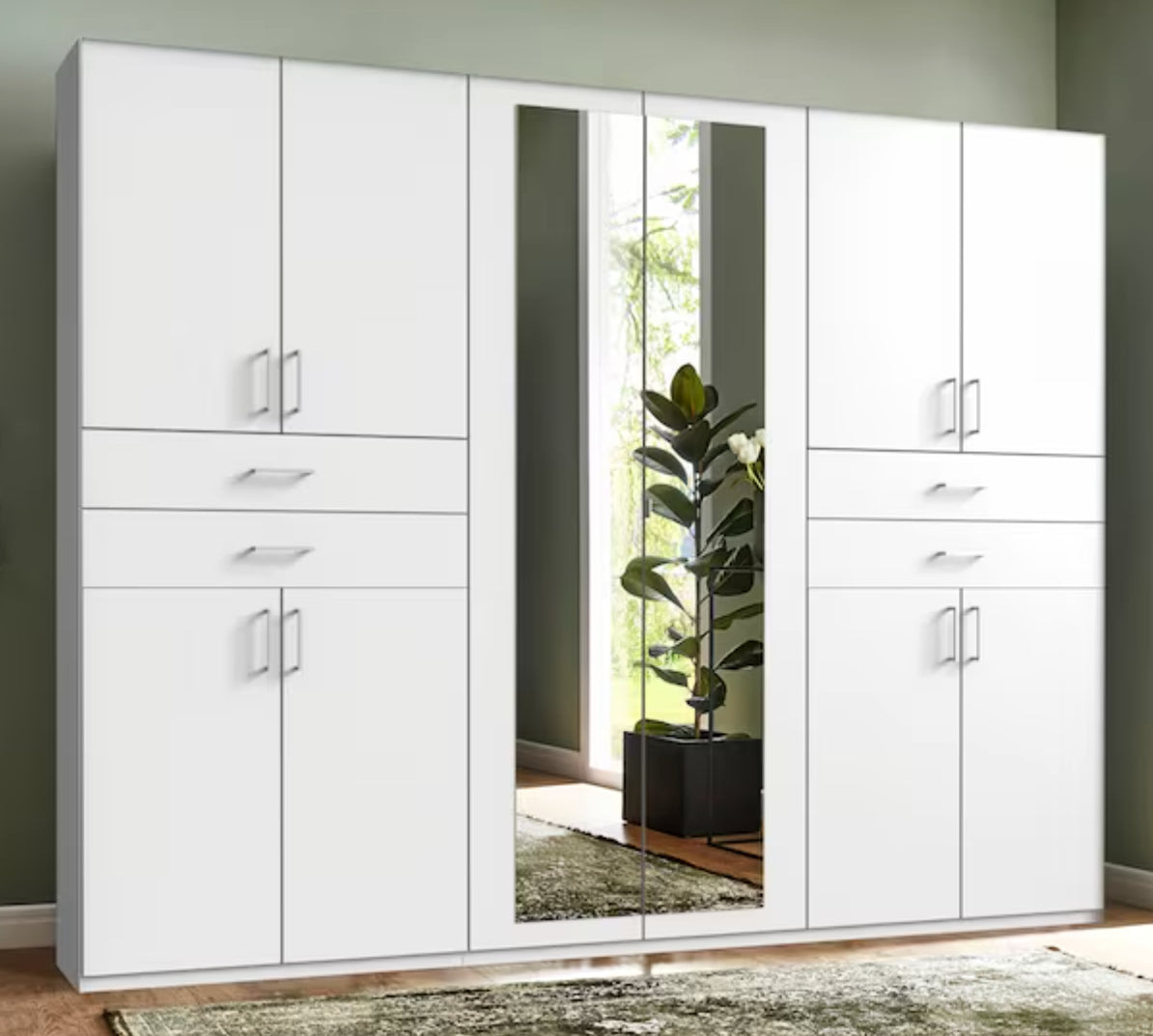 Drehtürenschrank Taiga 6-türig mit 2 Spiegeltüren und 4 Schubladen B/H/T ca. 270 x 208 x 58 cm