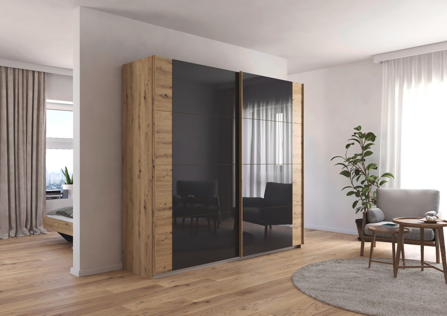 Schwebetürenschrank Artemis 2-türig Farbglastüren B/H/T 225 x 210 x 62 cm