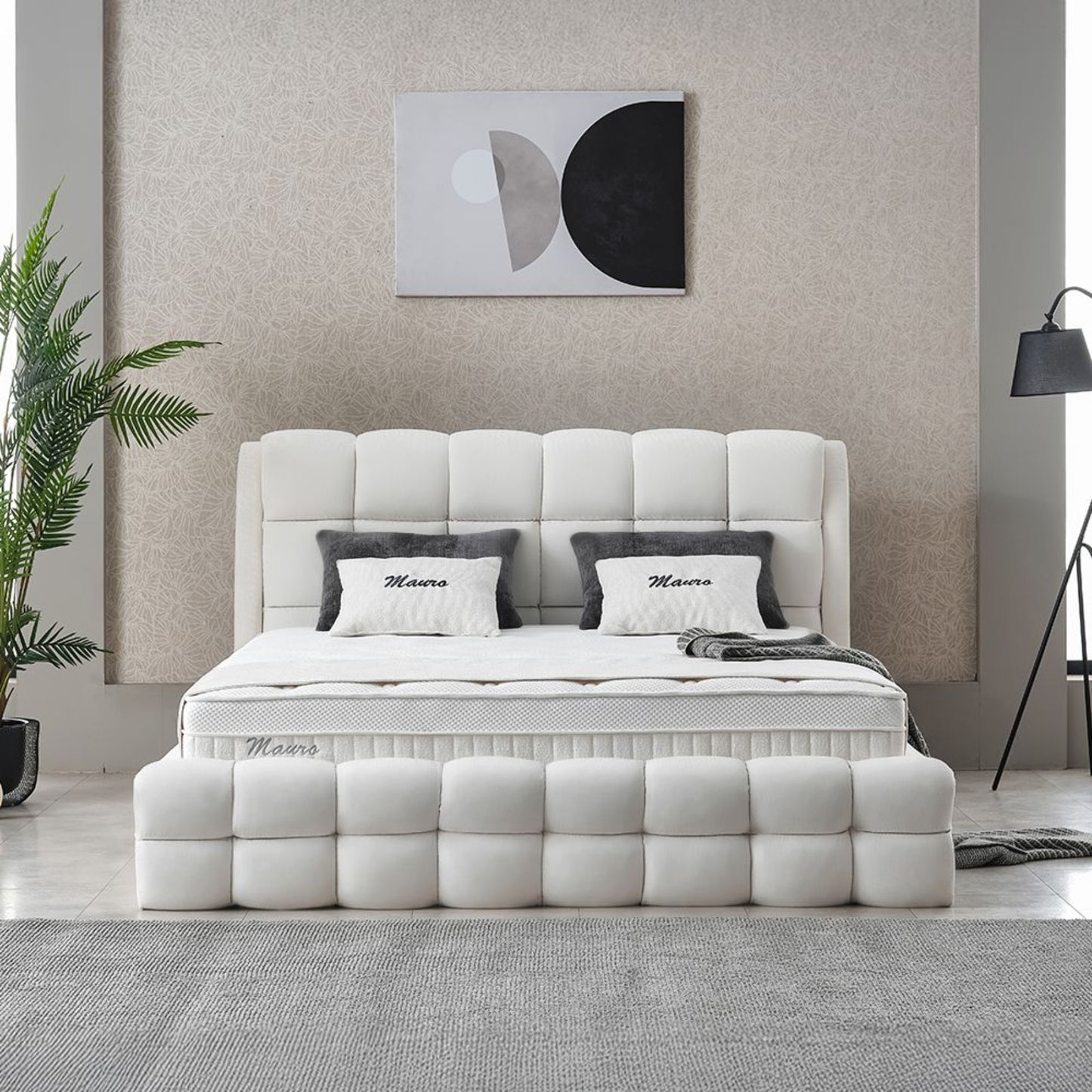 Boxspringbett Mauro Cremebeige Voll-orthopädisches Komfortbett mit Bettkasten, Stauraum, inkl. kostenlose Lieferung und Montage