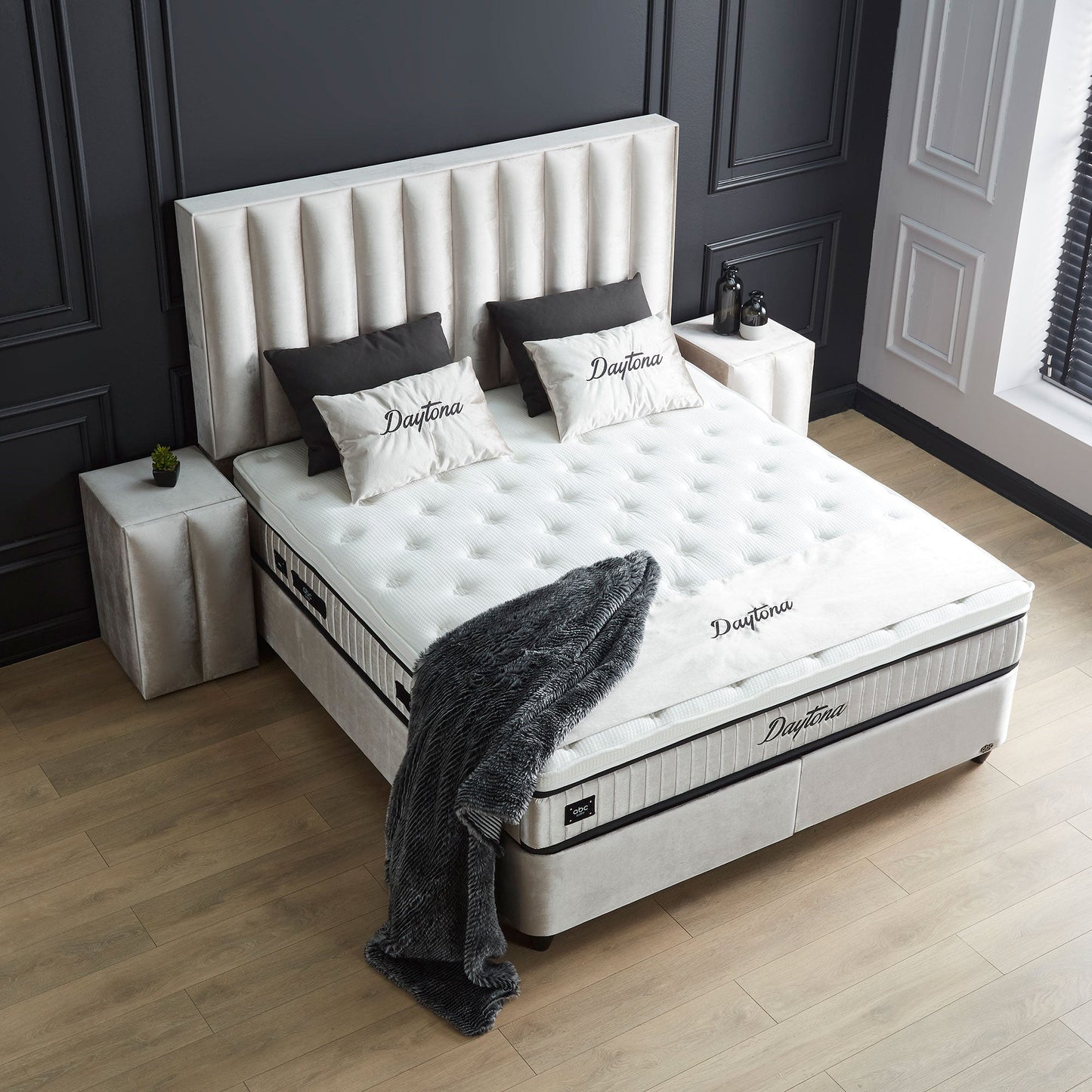Boxspringbett Daytona Beige Voll-orthopädisches Komfortbett mit Bettkasten, Stauraum, inkl. kostenlose Lieferung und Montage