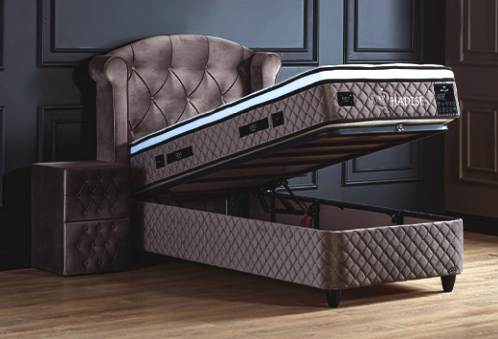 Boxspringbett Hadise Grau mit Bettkasten Breite 160-180 x 200 cm