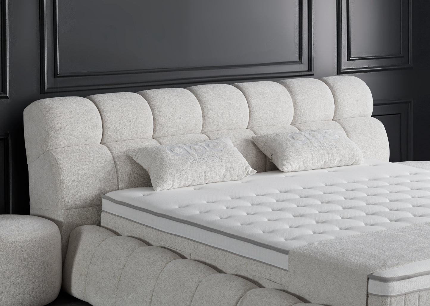 Boxspringbett Claudi Cremebeige Voll-orthopädisches Komfortbett mit Bettkasten, Stauraum, inkl. kostenlose Lieferung und Montage