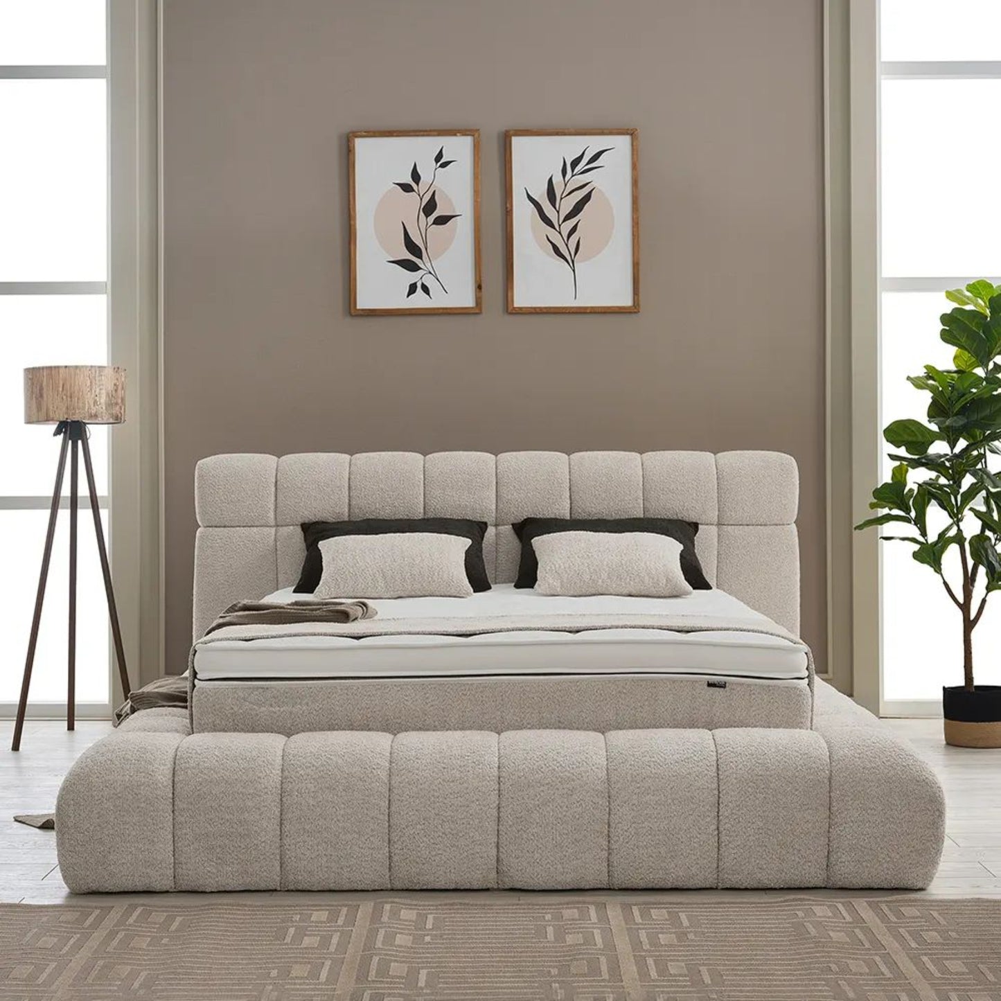 Boxspringbett Raina Beige Voll-orthopädisches Komfortbett mit Bettkasten, Stauraum, inkl. kostenlose Lieferung und Montage