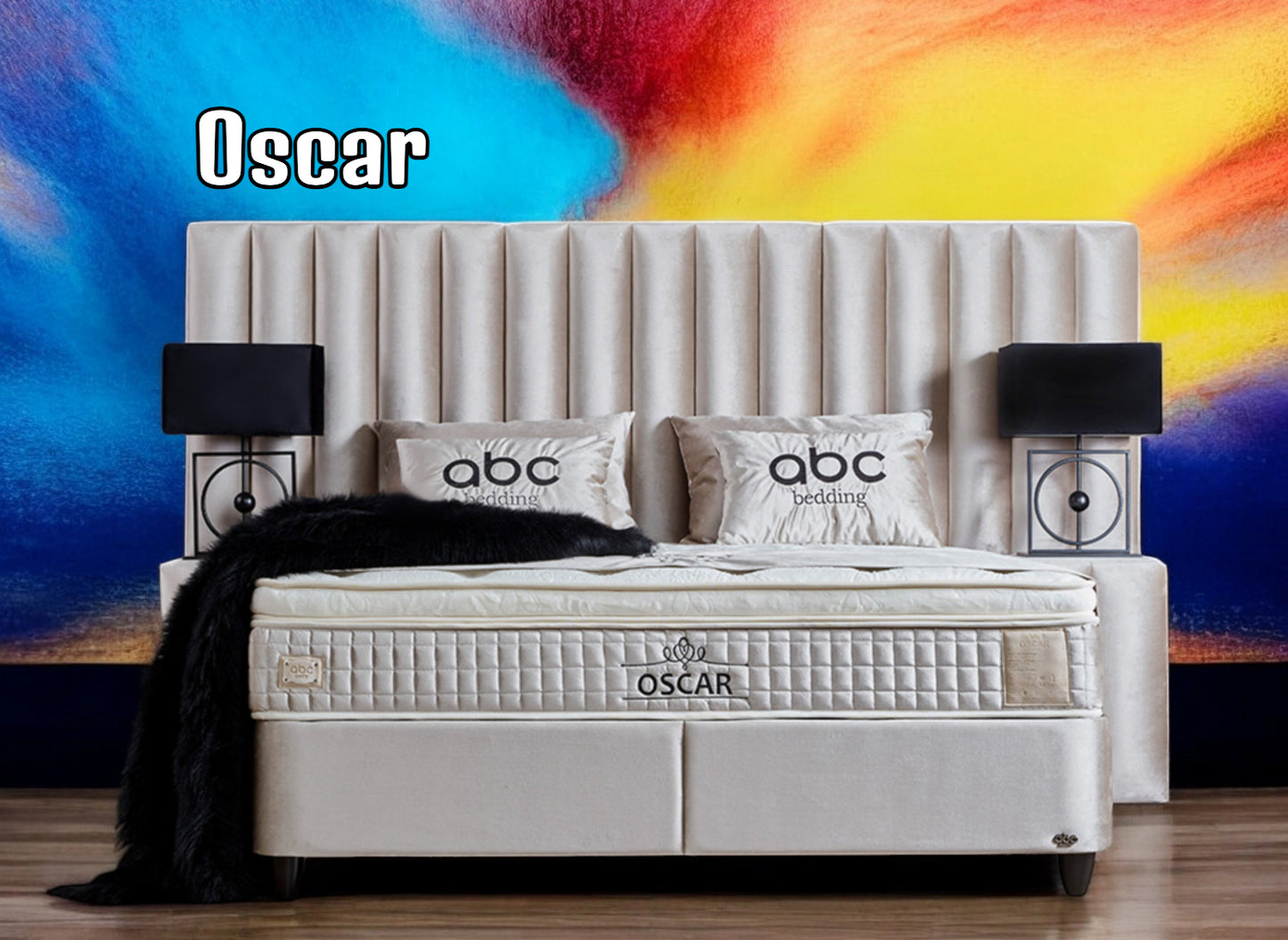 Boxspringbett Oscar Beige Voll-orthopädisches Komfortbett mit Bettkasten, Stauraum, inkl. kostenlose Lieferung und Montage