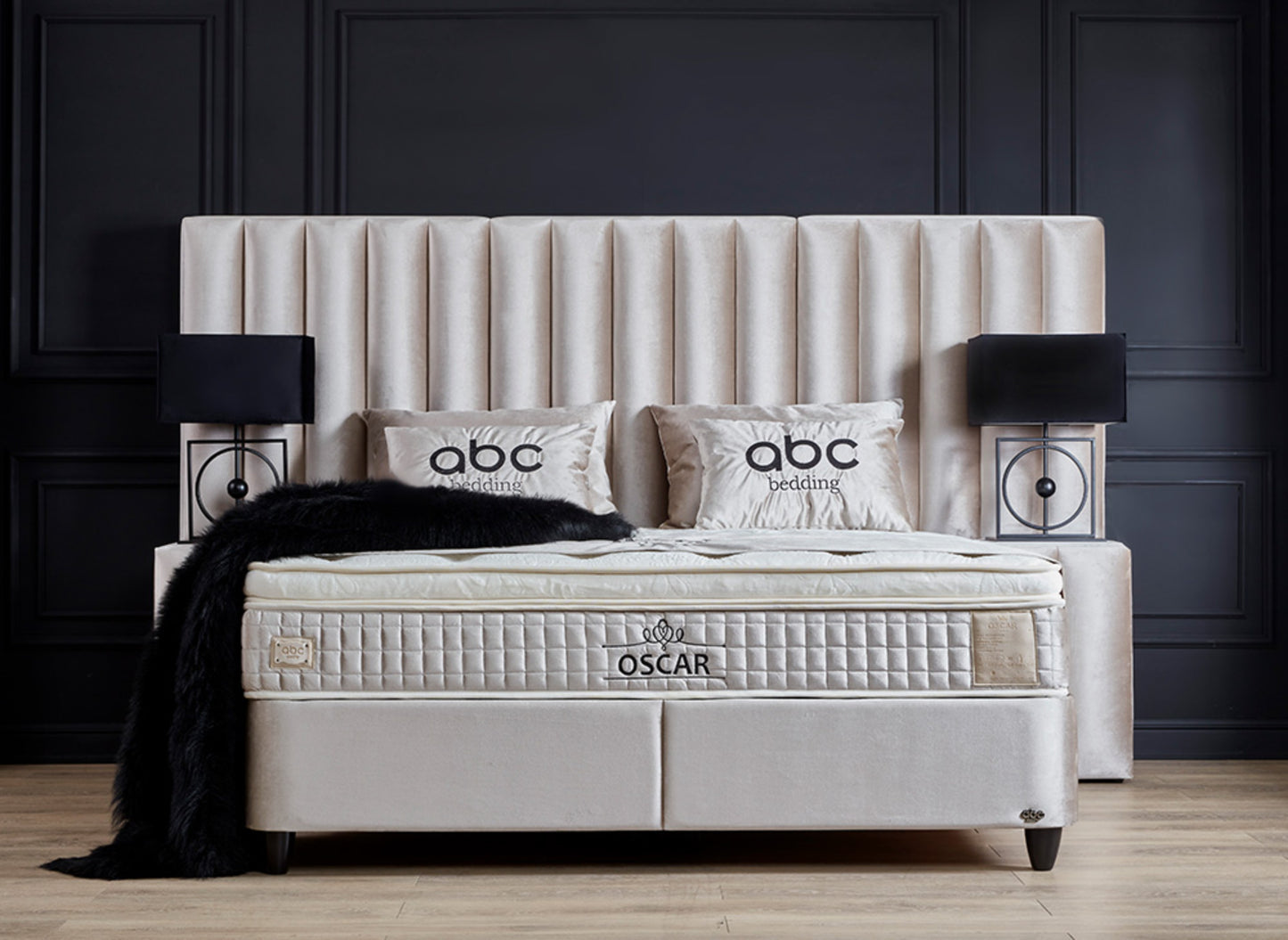 Boxspringbett Oscar Beige Voll-orthopädisches Komfortbett mit Bettkasten, Stauraum, inkl. kostenlose Lieferung und Montage