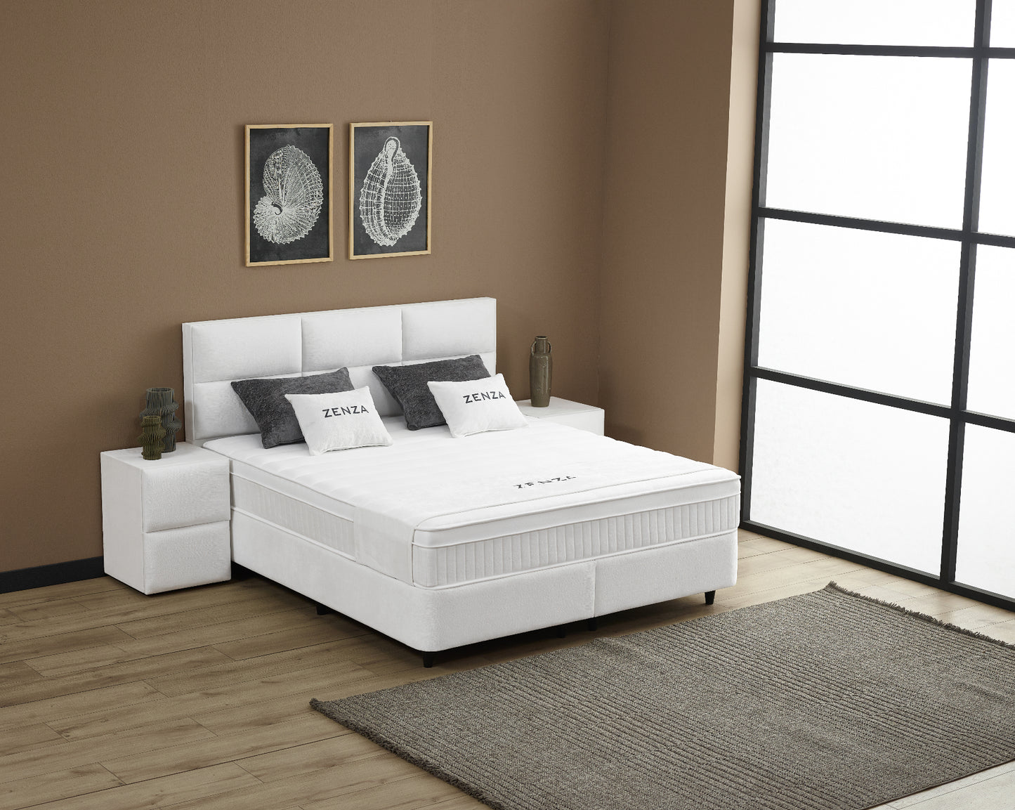 Boxspringbett Zenza Cremeweiß Voll-orthopädisches Komfortbett mit Bettkasten, Stauraum, inkl. kostenlose Lieferung und Montage