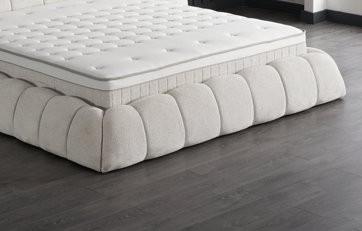 Boxspringbett Claudi Cremebeige Voll-orthopädisches Komfortbett mit Bettkasten, Stauraum, inkl. kostenlose Lieferung und Montage
