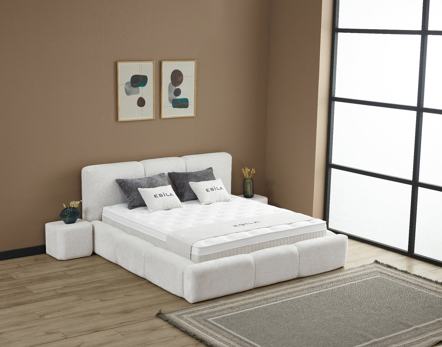 Boxspringbett Esila Cremeweiß Voll-orthopädisches Komfortbett mit Bettkasten, Stauraum, inkl. kostenlose Lieferung und Montage