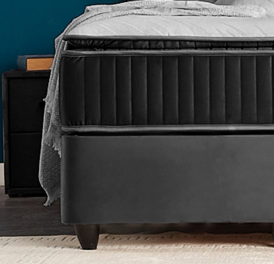 Boxspringbett Nora Grau Voll-orthopädisches Komfortbett mit Bettkasten, Stauraum, inkl. kostenlose Lieferung und Montage