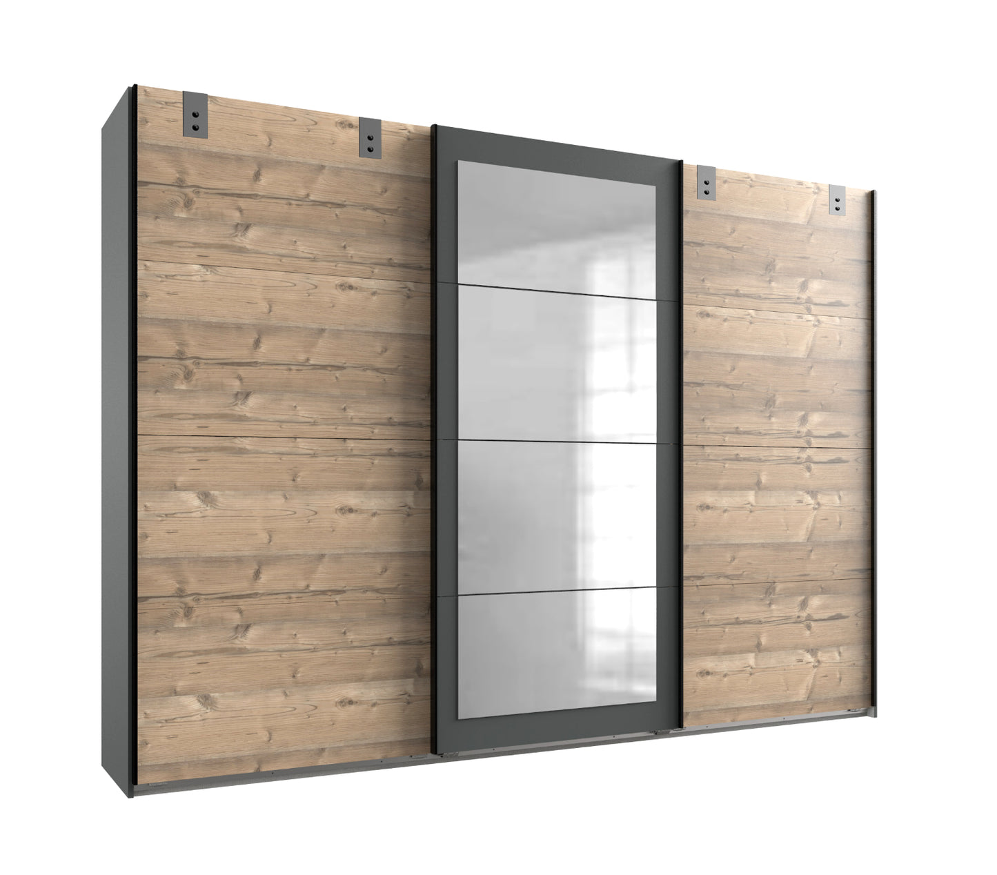 Schwebetürenschrank Malmö 3-türig mit Teilspiegeltür B/H/T ca. 270 x 208 x 65 cm