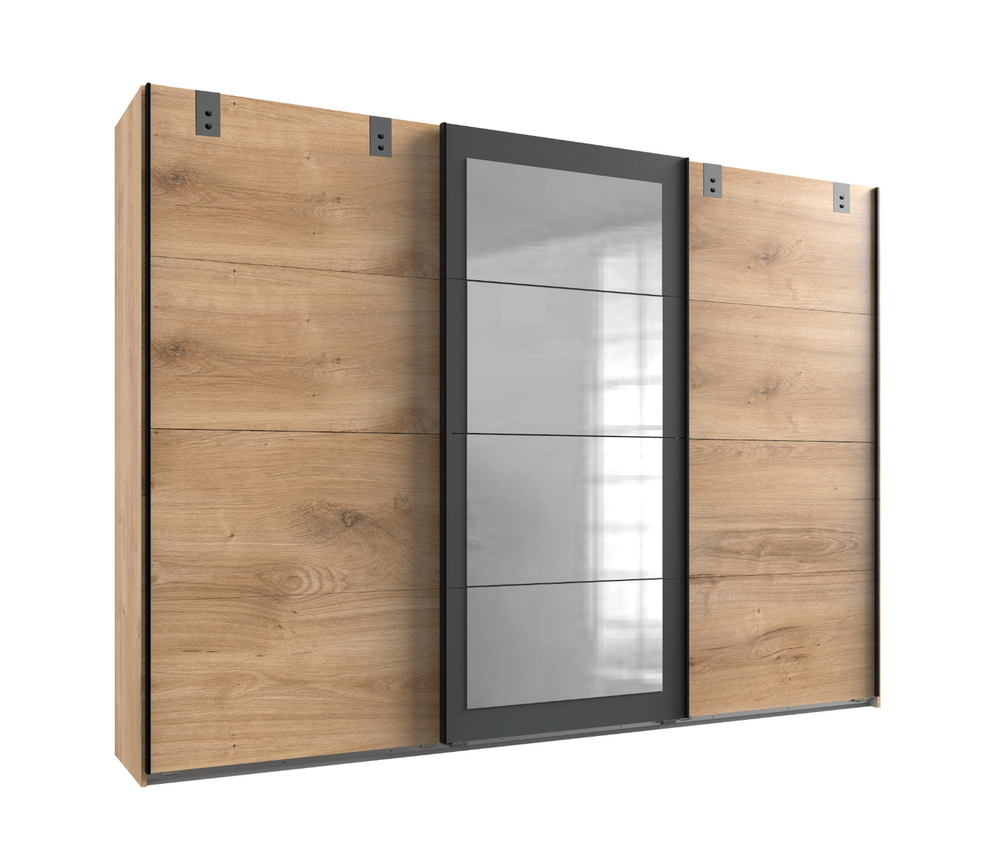 Schwebetürenschrank Malmö 3-türig mit Teilspiegeltür B/H/T ca. 270 x 208 x 65 cm