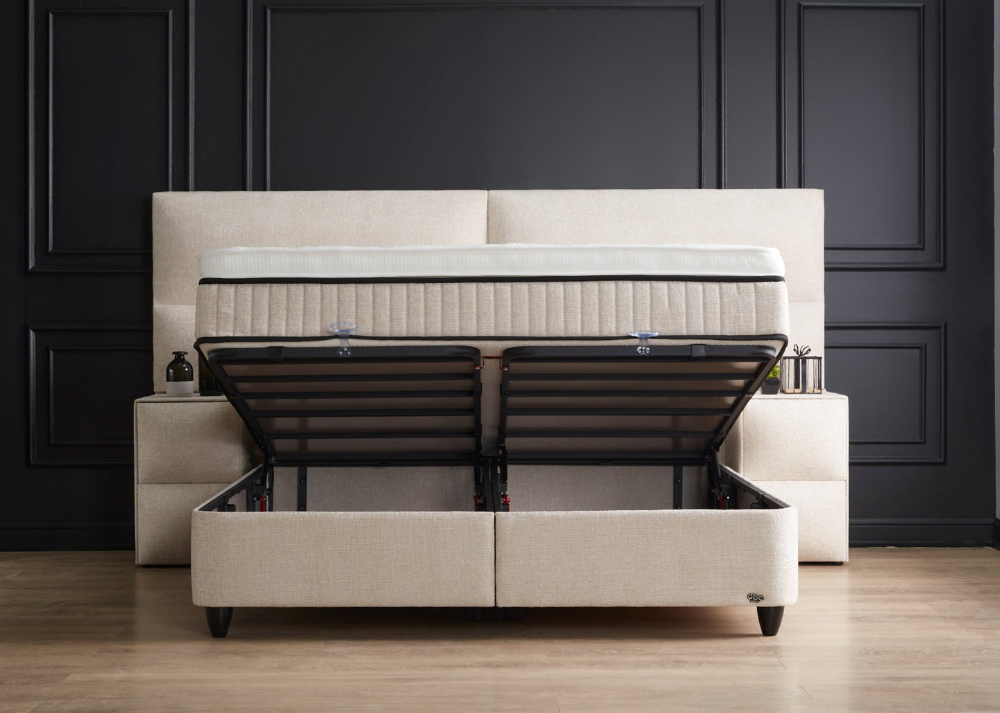 Boxspringbett Beverly Beige Voll-orthopädisches Komfortbett mit Bettkasten, Stauraum, inkl. kostenlose Lieferung und Montage