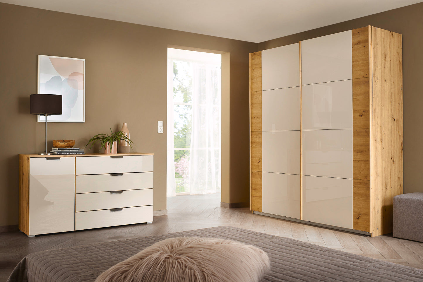 Schwebetürenschrank Artemis 2-türig Farbglastüren B/H/T 225 x 210 x 62 cm