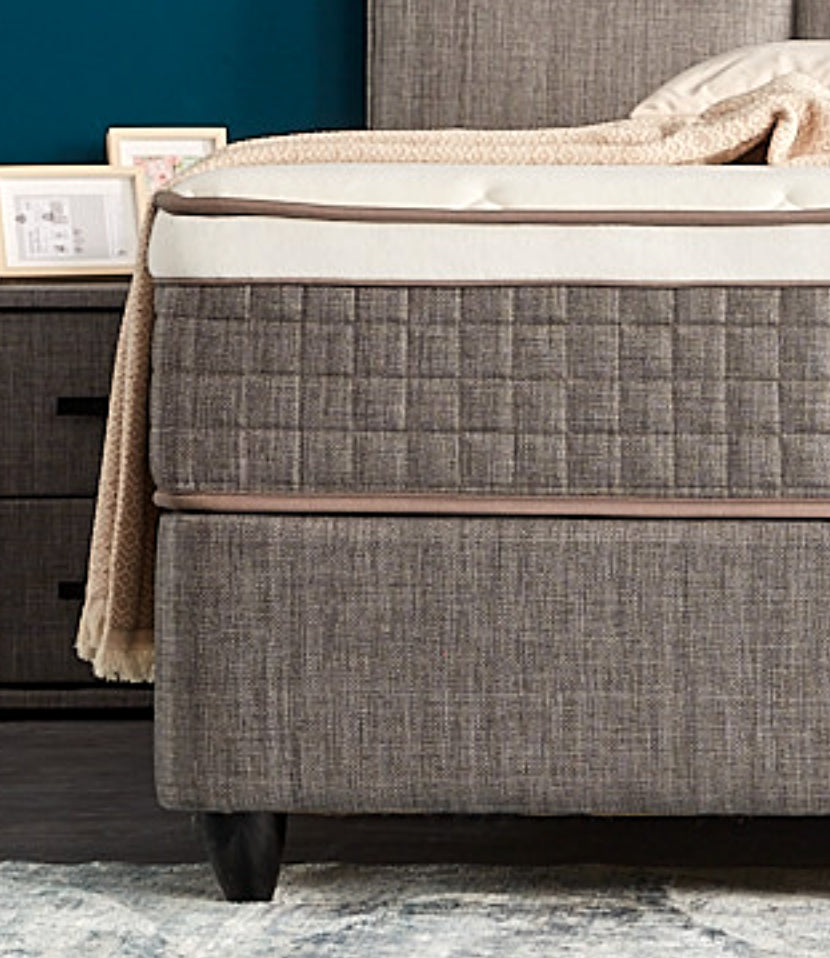 Boxspringbett Zelda Grau/Anthrazit Voll-orthopädisches Komfortbett mit Bettkasten, Stauraum, inkl. kostenlose Lieferung und Montage
