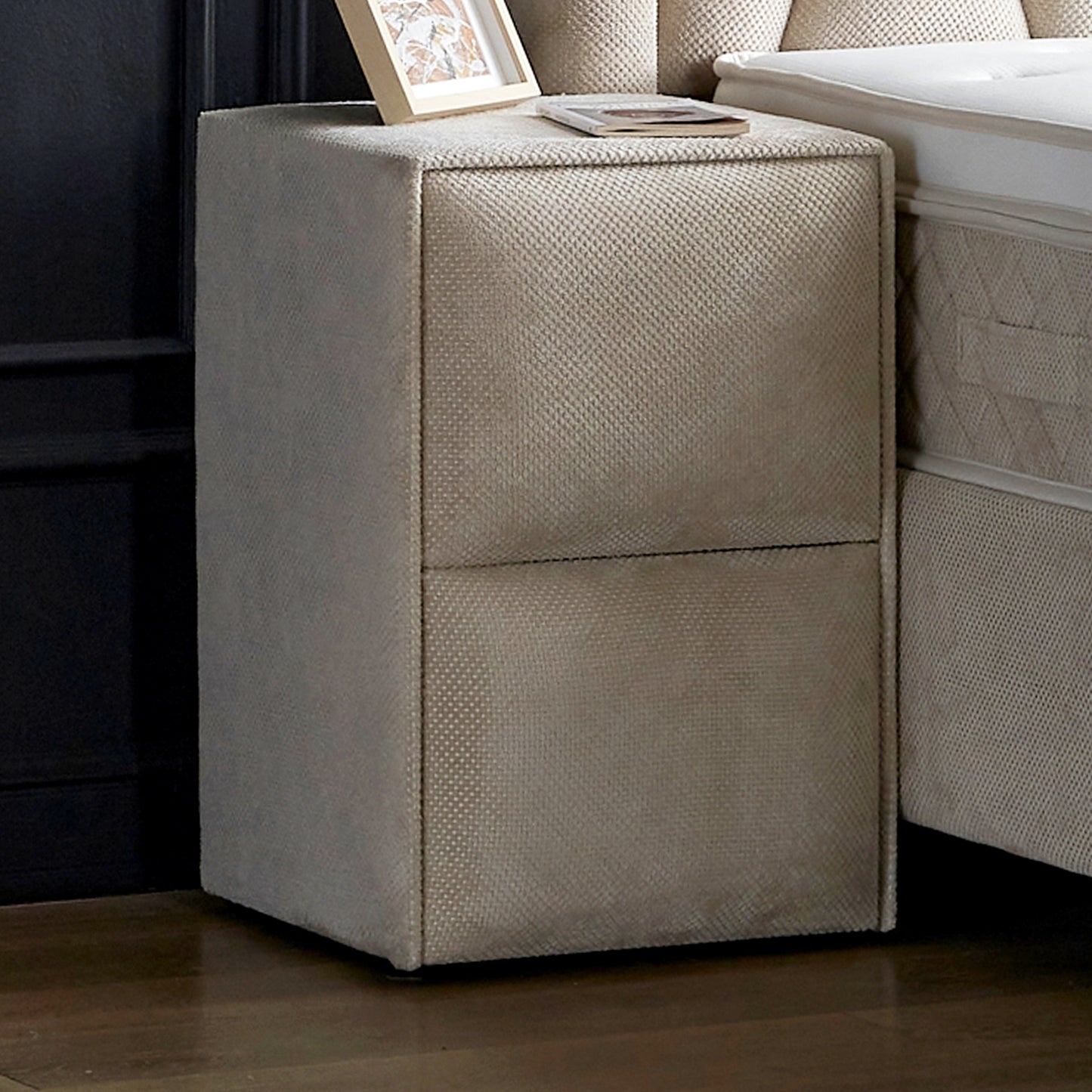 Boxspringbett Azura Beige Voll-orthopädisches Komfortbett mit Bettkasten, Stauraum, inkl. kostenlose Lieferung und Montage