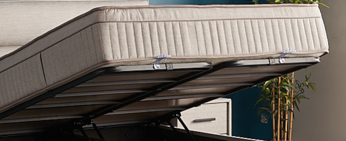 Boxspringbett Suna Hellgrau Voll-orthopädisches Komfortbett mit Bettkasten, Stauraum, inkl. kostenlose Lieferung und Montage