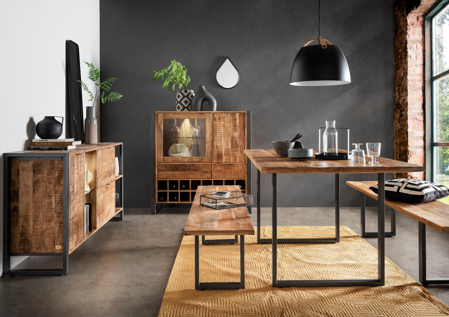 Weinschrank Cayro Mangoholz massiv multifarbig inkl. Beleuchtung B/H/T 116 x 113 x 42 cm