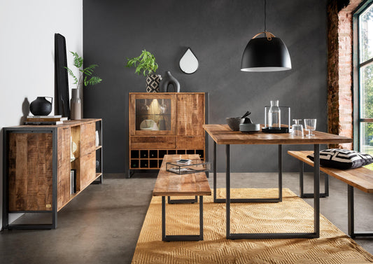 Weinschrank Cayro Mangoholz massiv multifarbig inkl. Beleuchtung B/H/T 116 x 113 x 42 cm