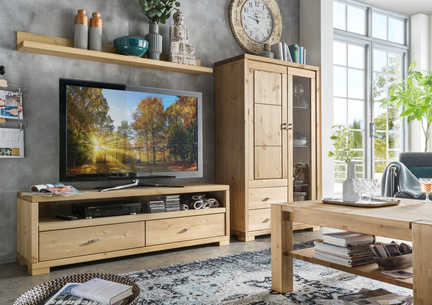 Infantil Vita TV Lowboard Kiefer massiv mit 2 Schubladen Breite 120/160 cm x H 51 cm