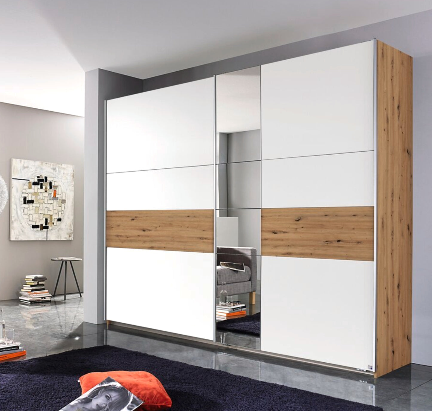 Schwebetürenschrank Korbach 2-türig mit Teilspiegelfront B/H/T 261 x 210 x 59 cm, Zubehör Classic