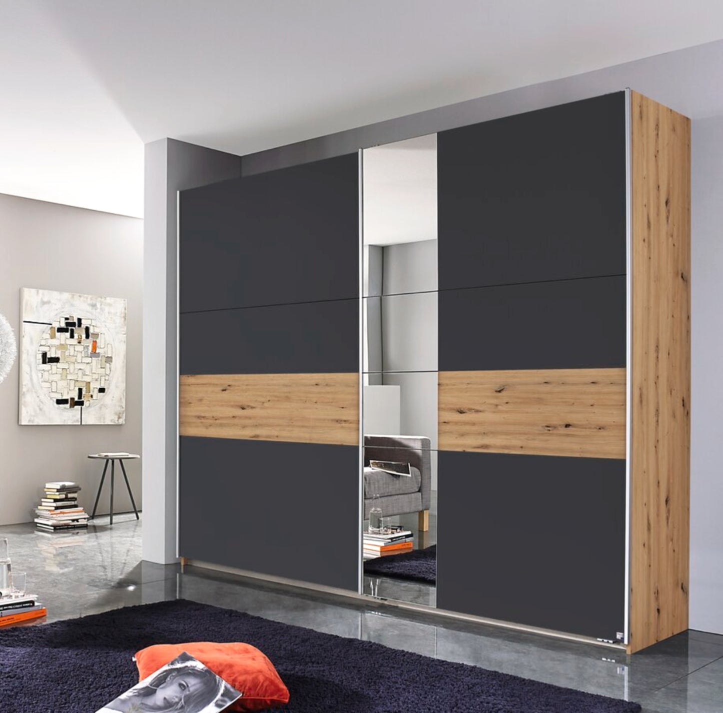 Schwebetürenschrank Korbach 2-türig mit Teilspiegelfront B/H/T 261 x 210 x 59 cm, Zubehör Classic