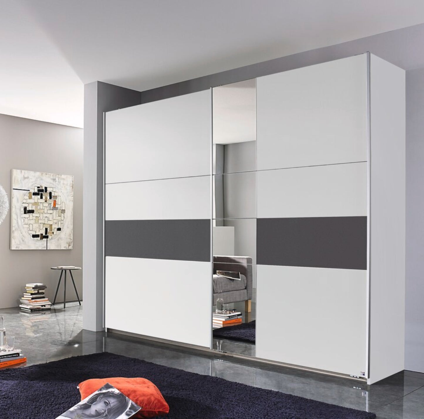 Schwebetürenschrank Korbach 2-türig mit Teilspiegelfront B/H/T 261 x 210 x 59 cm, Zubehör Classic