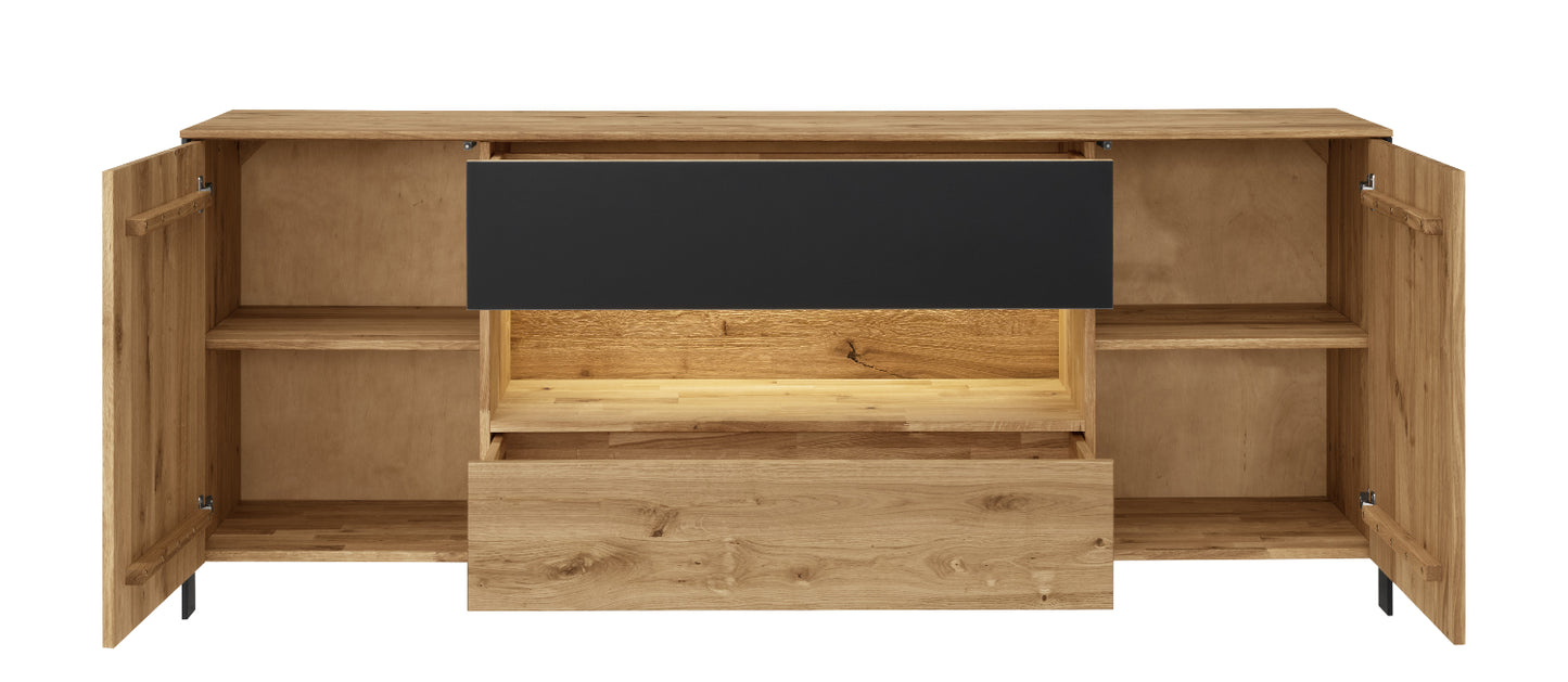 Sideboard Boston Eiche/Wildeiche massiv geölt inkl. Beleuchtung B/H/T 205 x 84 x 42 cm