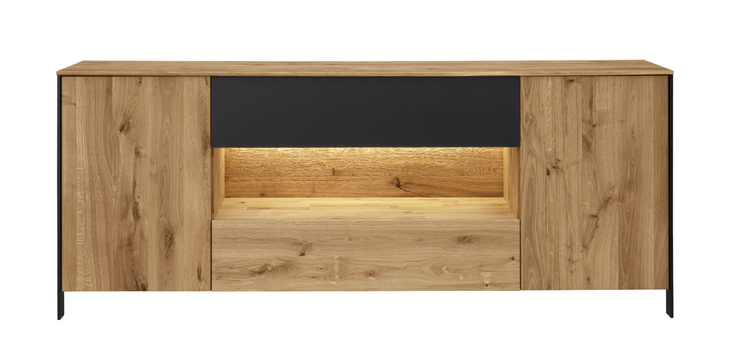 Sideboard Boston Eiche/Wildeiche massiv geölt inkl. Beleuchtung B/H/T 205 x 84 x 42 cm