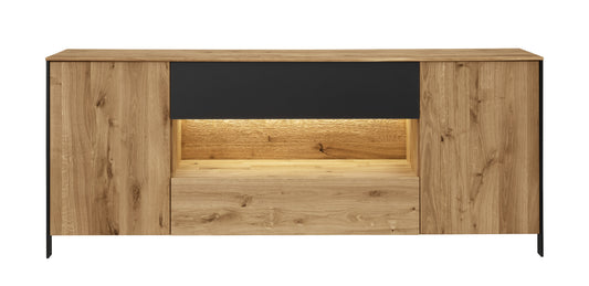 Sideboard Boston Eiche/Wildeiche massiv geölt inkl. Beleuchtung B/H/T 205 x 84 x 42 cm