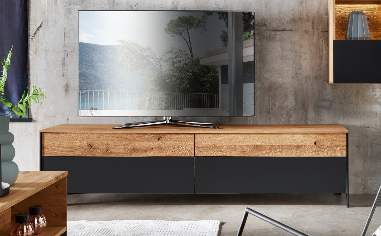 TV-Board Boston Wildeiche/Eiche massiv geölt inkl. Beleuchtung B/H/T 200 x 50 x 45 cm